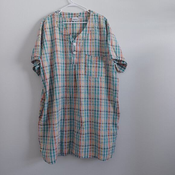 The Vermont Country Store Textured Plaid Short Sleeve Mumu Midi Dress 3X Sleep - Picture 1 of 10